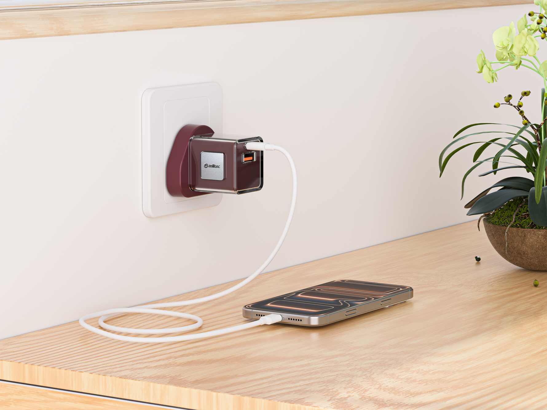 شاحن aslitec VoltiqueGaN بقدرة 35 واط – شاحن GaN فاخر بمنفذي USB-A و USB-C