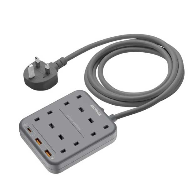 موزّع طاقة Momax OnePlug بـ 4 منافذ كهرباء ومنفذ USB | أسود