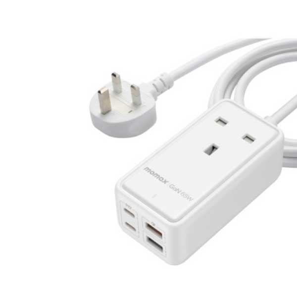 Momax Oneplug 65w Gan Extension Cord With Usb | White