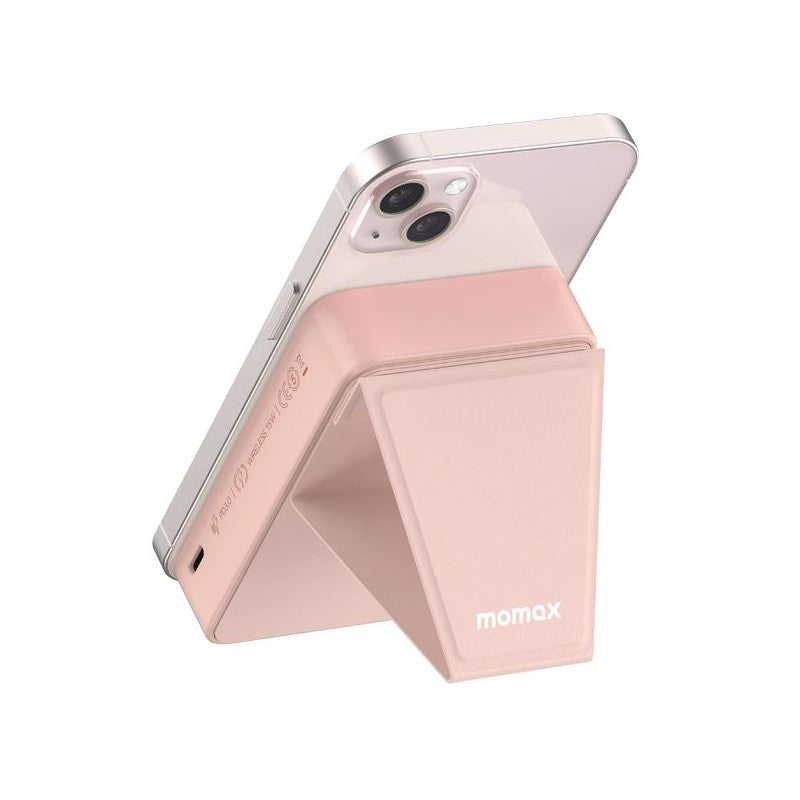 بطارية متنقلة مغناطيسية لاسلكية Q.Mag Power بسعة 10000 مللي أمبير مع حامل من Momax | وردي