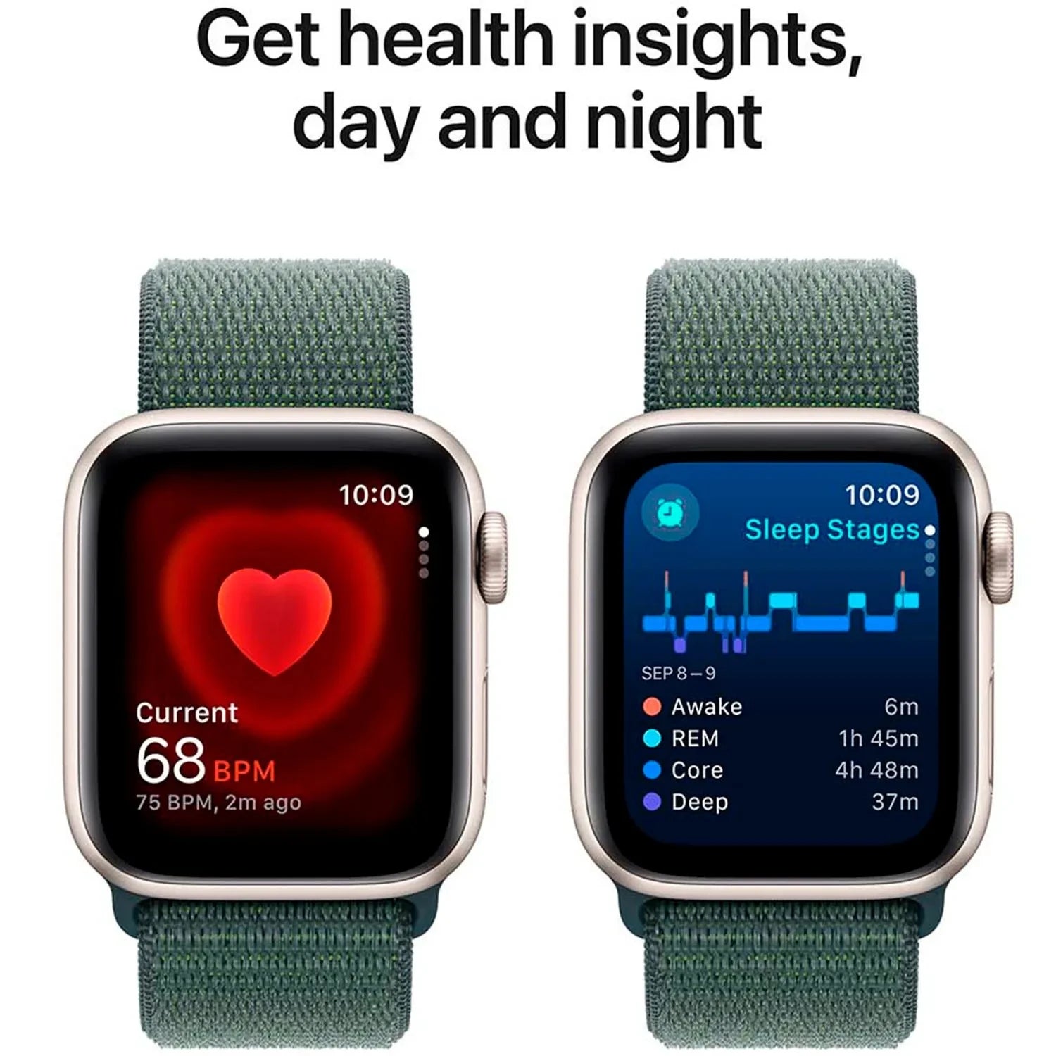 Apple Watch SE GPS 44mm Starlight Aluminium Case with Lake Green Sport Loop