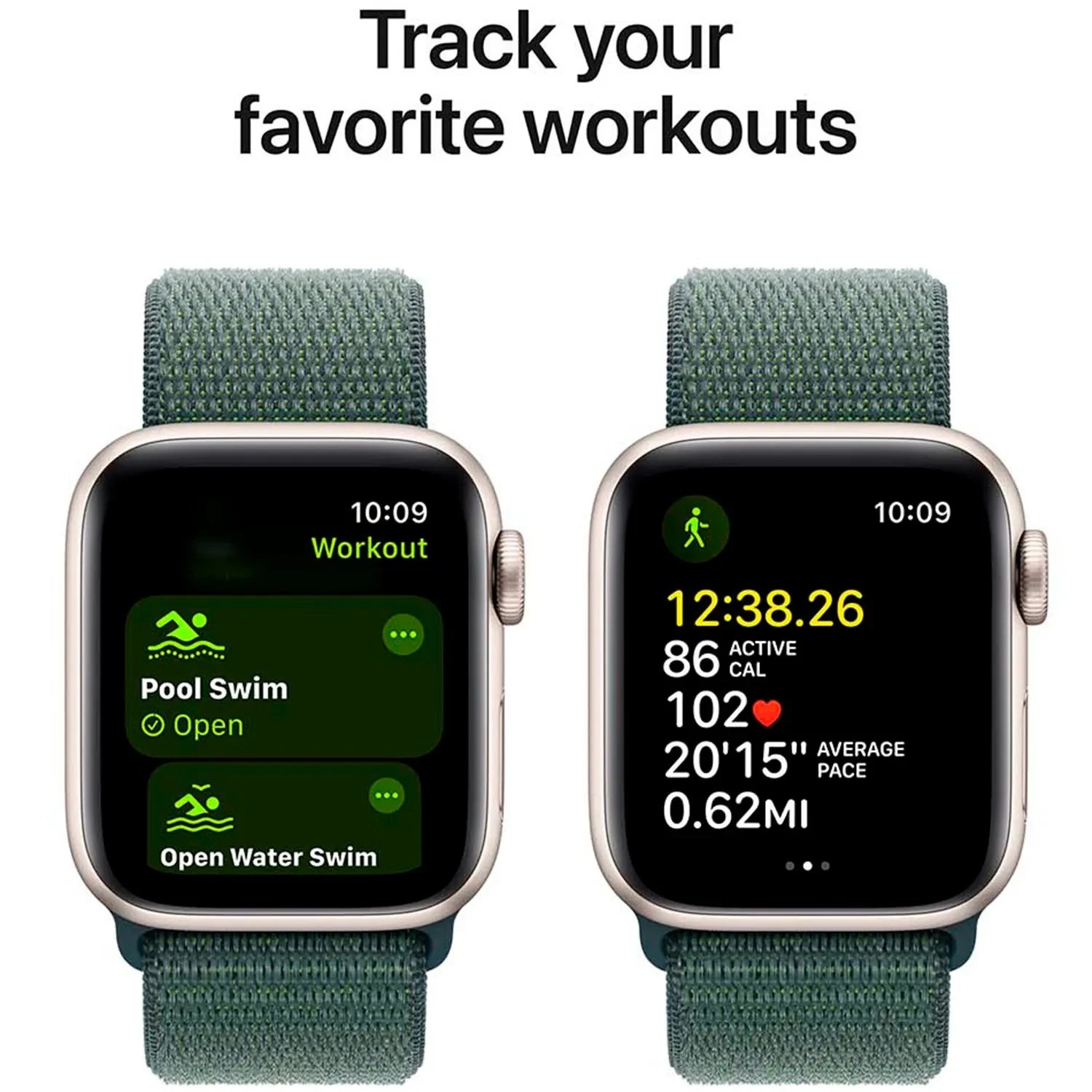 Apple Watch SE GPS 44mm Starlight Aluminium Case with Lake Green Sport Loop