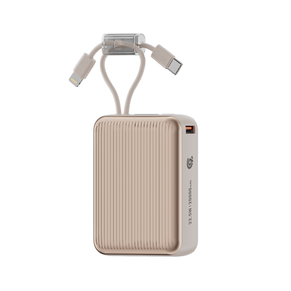 90 Percent Primcore Neo 22.5W Dual Built-In Cables Power Bank Powerdelivery | Qc 3.0 | Usb-C & Usb-A, And With Lightning | Gold