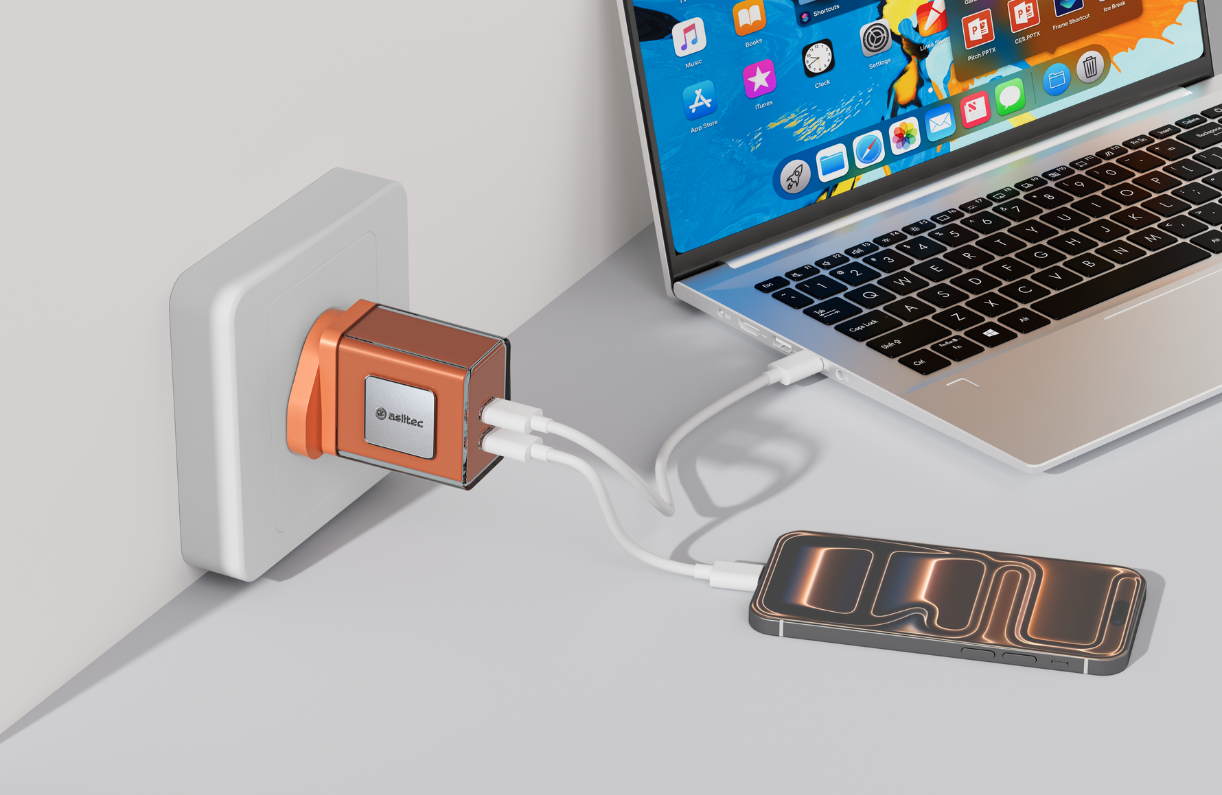 شاحن aslitec VoltiqueGaN بقدرة 35 واط – شاحن GaN فاخر بمنفذي USB-A و USB-C