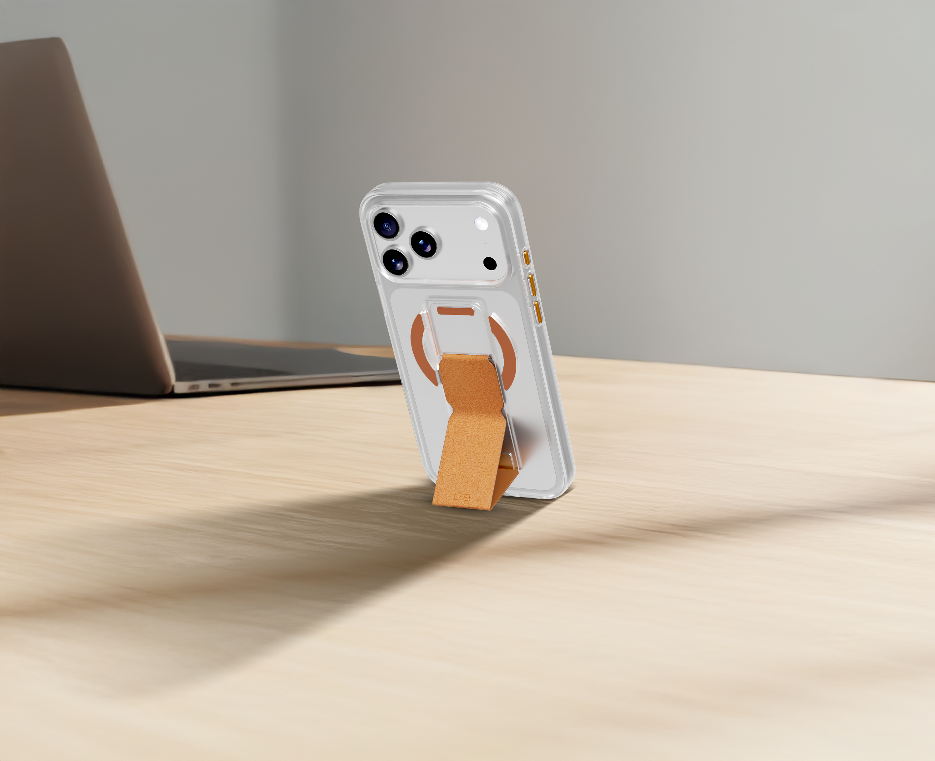 كڤر LZEL MagClear LeatherGrip لهاتف iPhone 17 Pro | برتقالي 