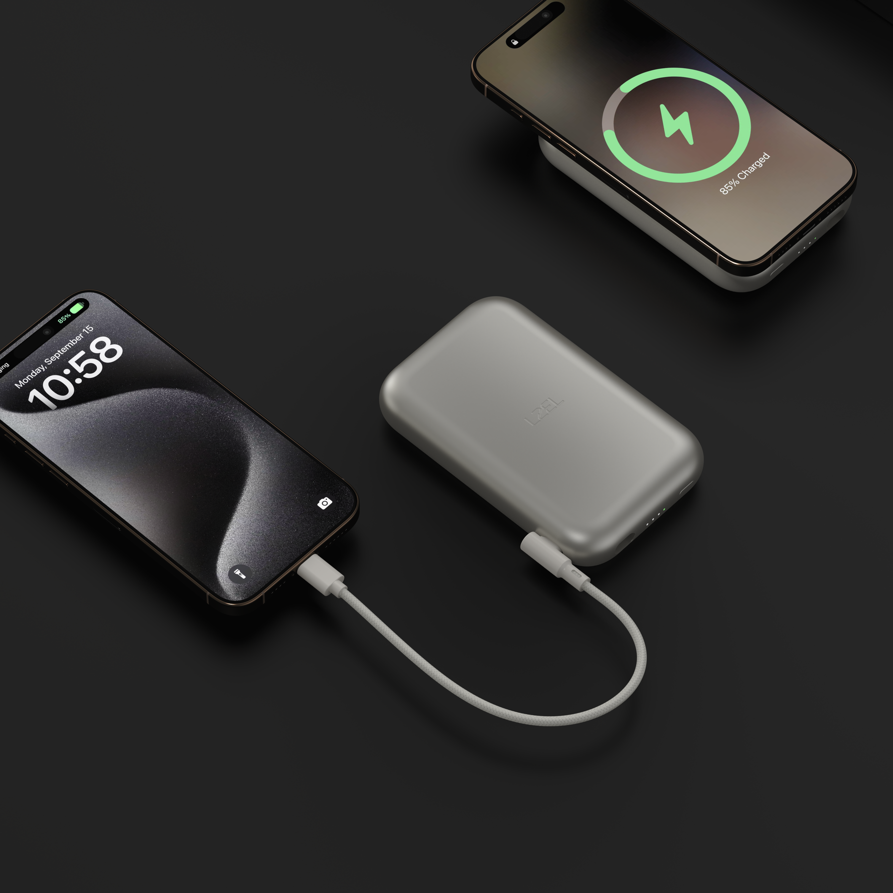 LZEL ZENOFLEX FLOW20 Wireless Charging Power Bank 10000mAh | 20W PD Fast Charging | Dual USB-C | 15W Max Wireless Charging | Gray