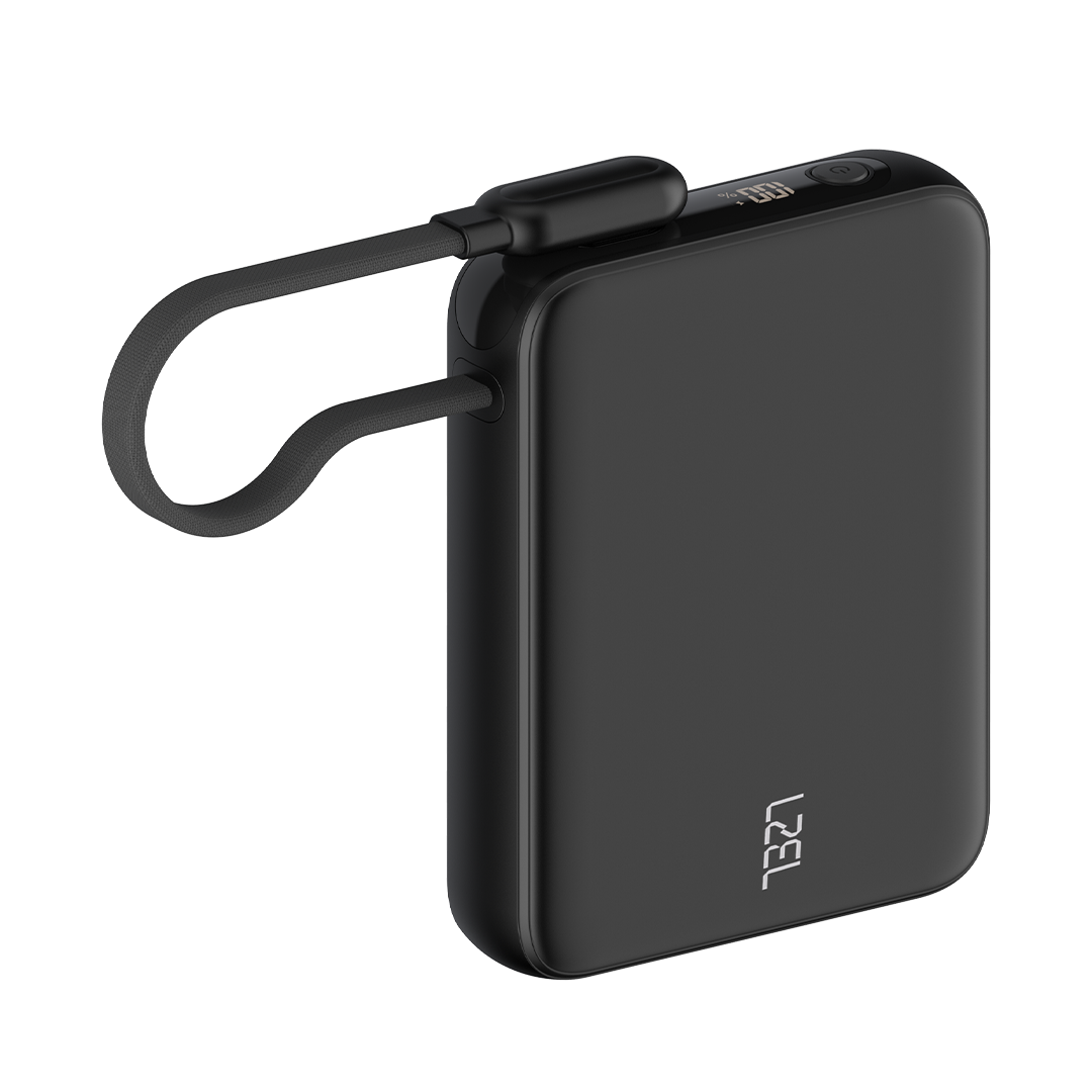 LZEL PrimeBrio 5K Mini PD Power Bank – 5000mAh, 20W, Built-in Type-C Cable | Black