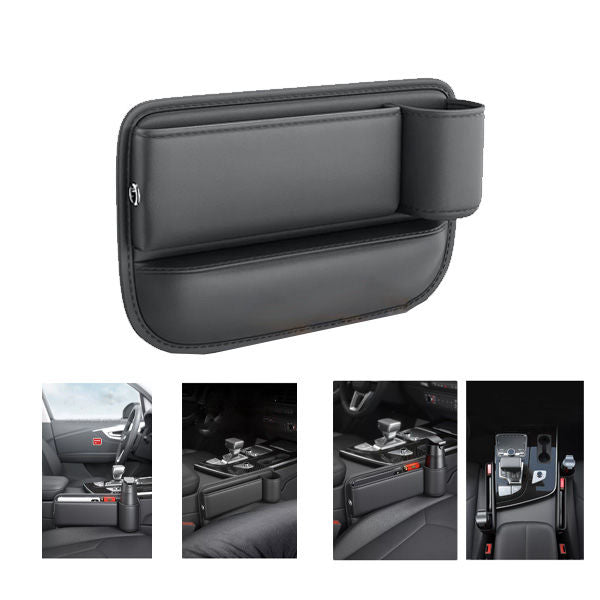 Left Side Leather Car Seat Gap Filler Organizer Slot Storage Box with Cup Holder (9001 L)