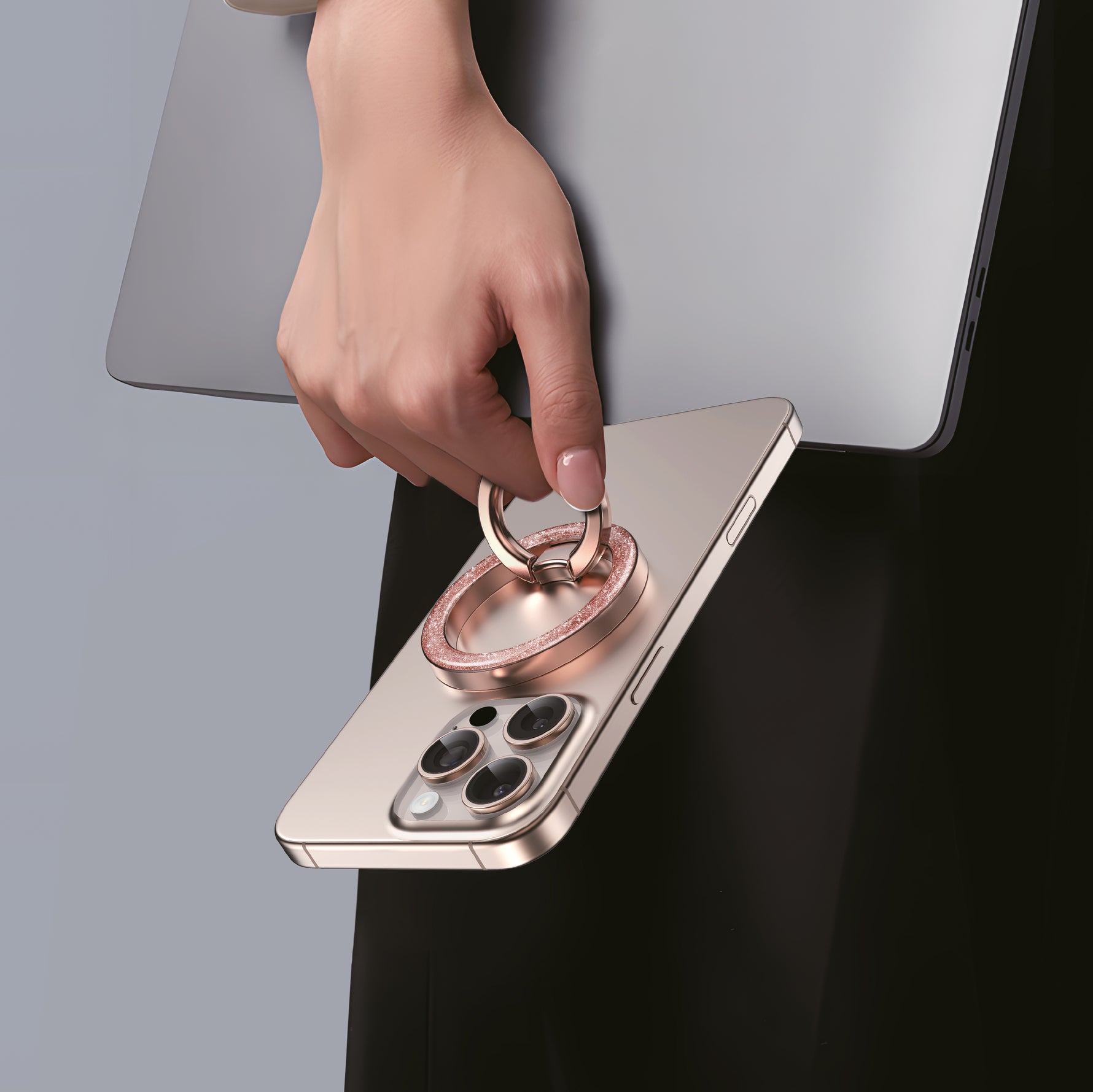 حامل للهاتف من أسلي جلوبال مغناطيسي حلقي لامع | زهري / ذهبي