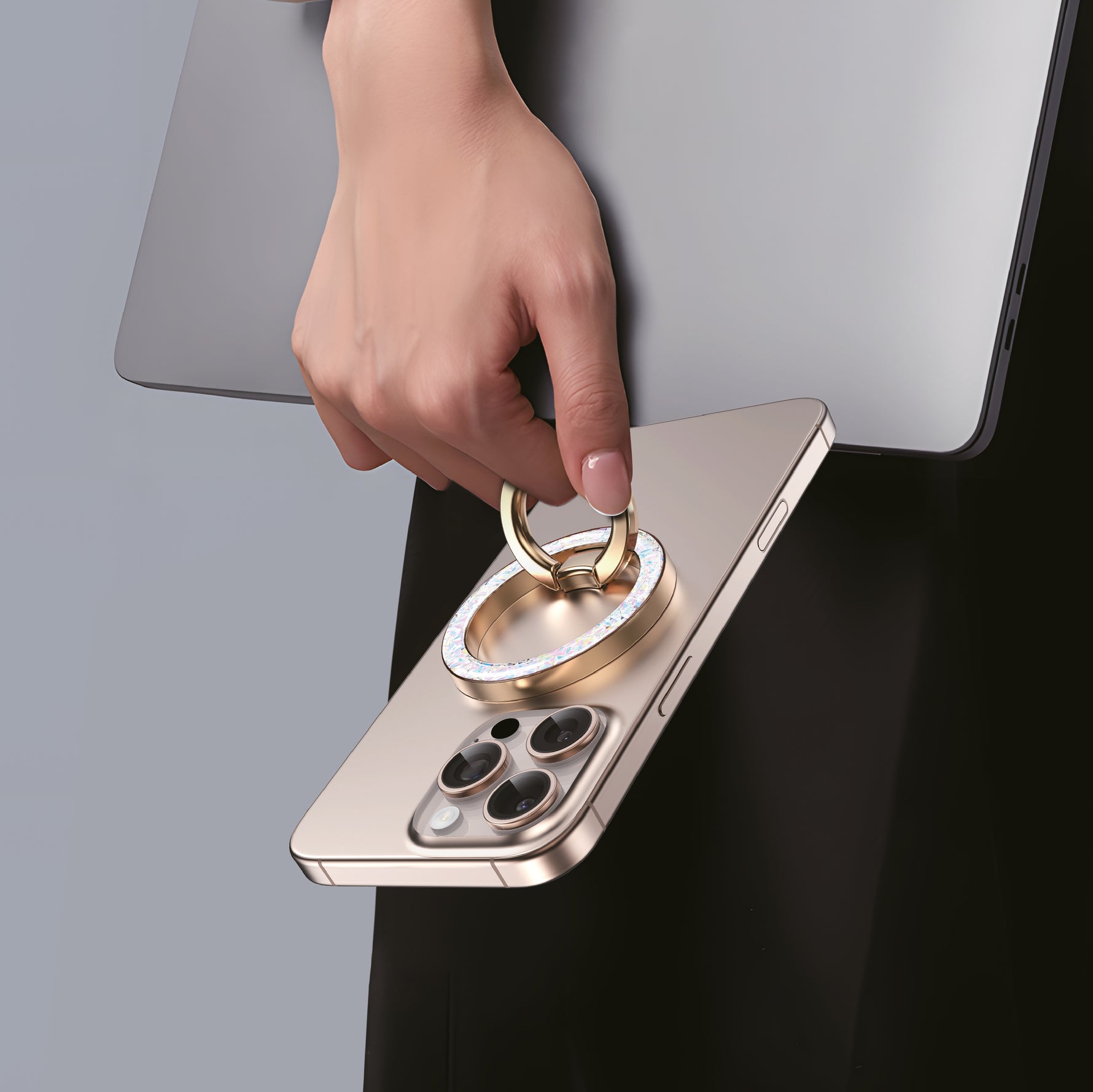 حامل للهاتف من أسلي جلوبال مغناطيسي حلقي لامع | وردي / ذهبي