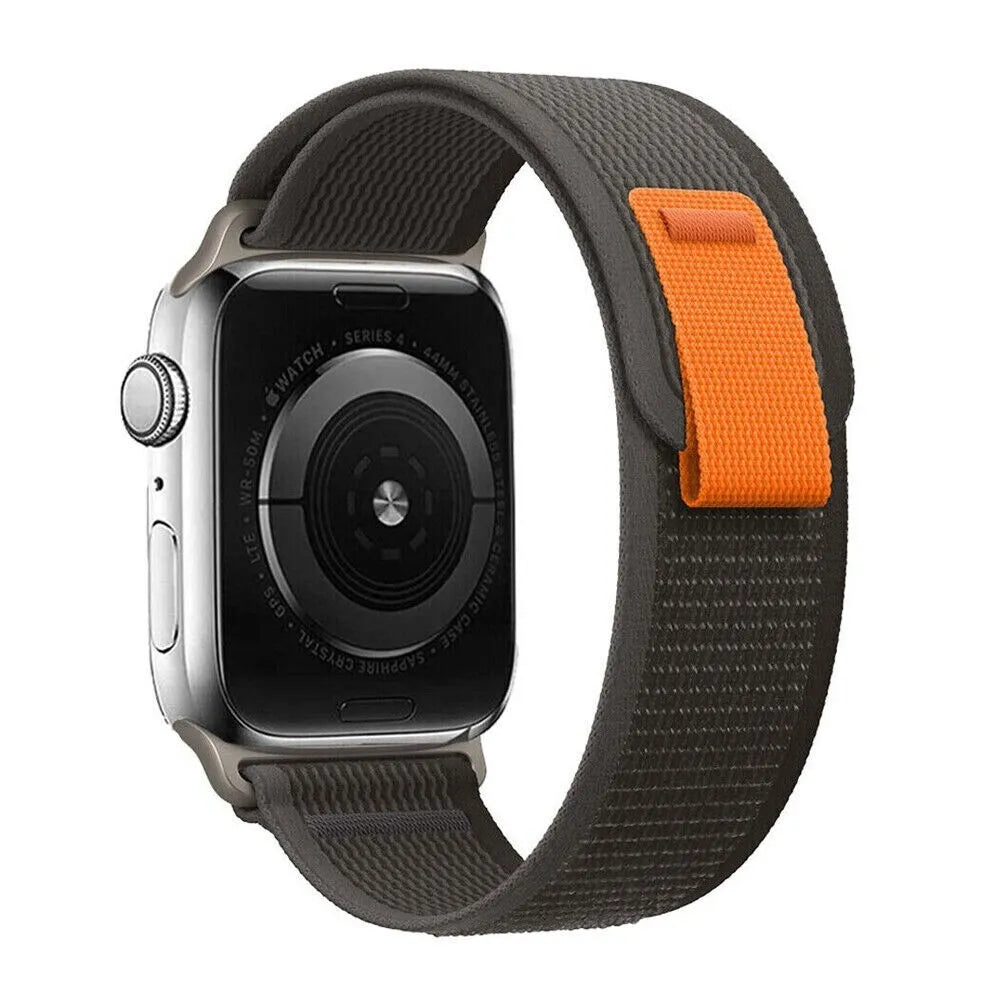 سوار مصنوع من القماش مع نايلون مدمج من ليزل 42/44/45/46/49مم لساعة أبل|أسود/رمادي