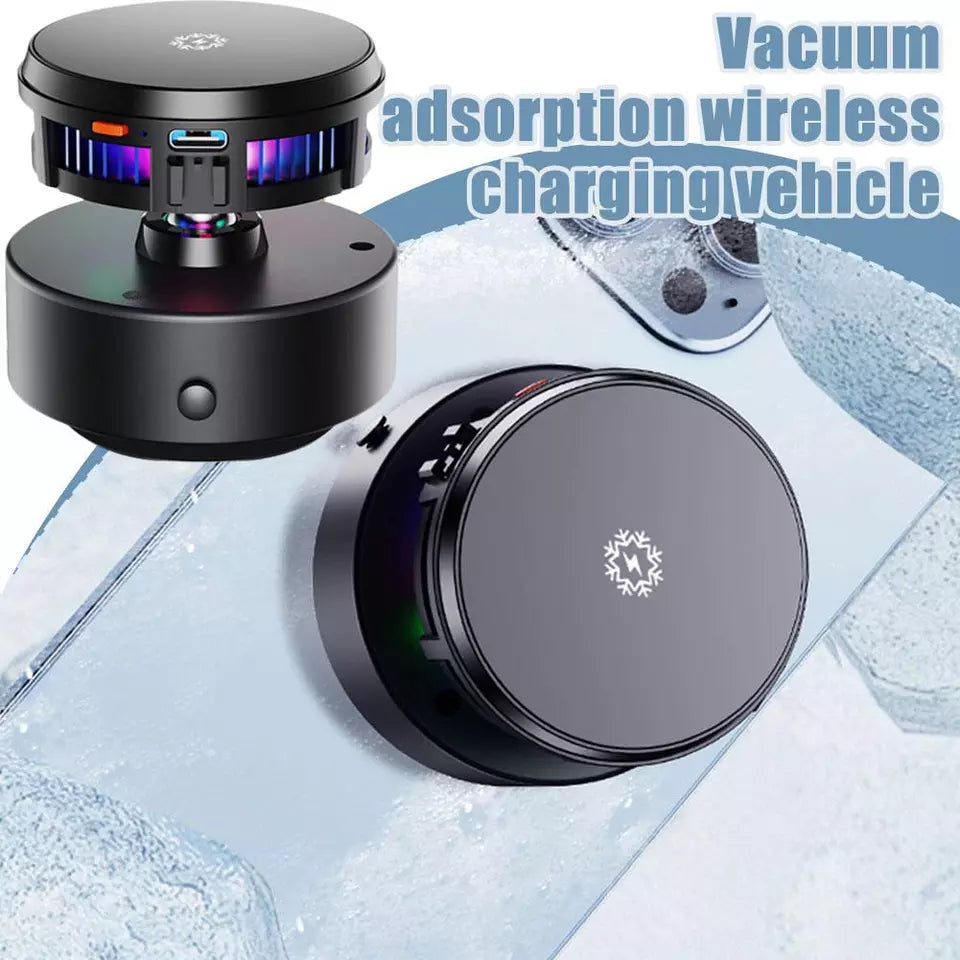 Smart Vacuum Suction Phone Holder With Wireless Charging Black