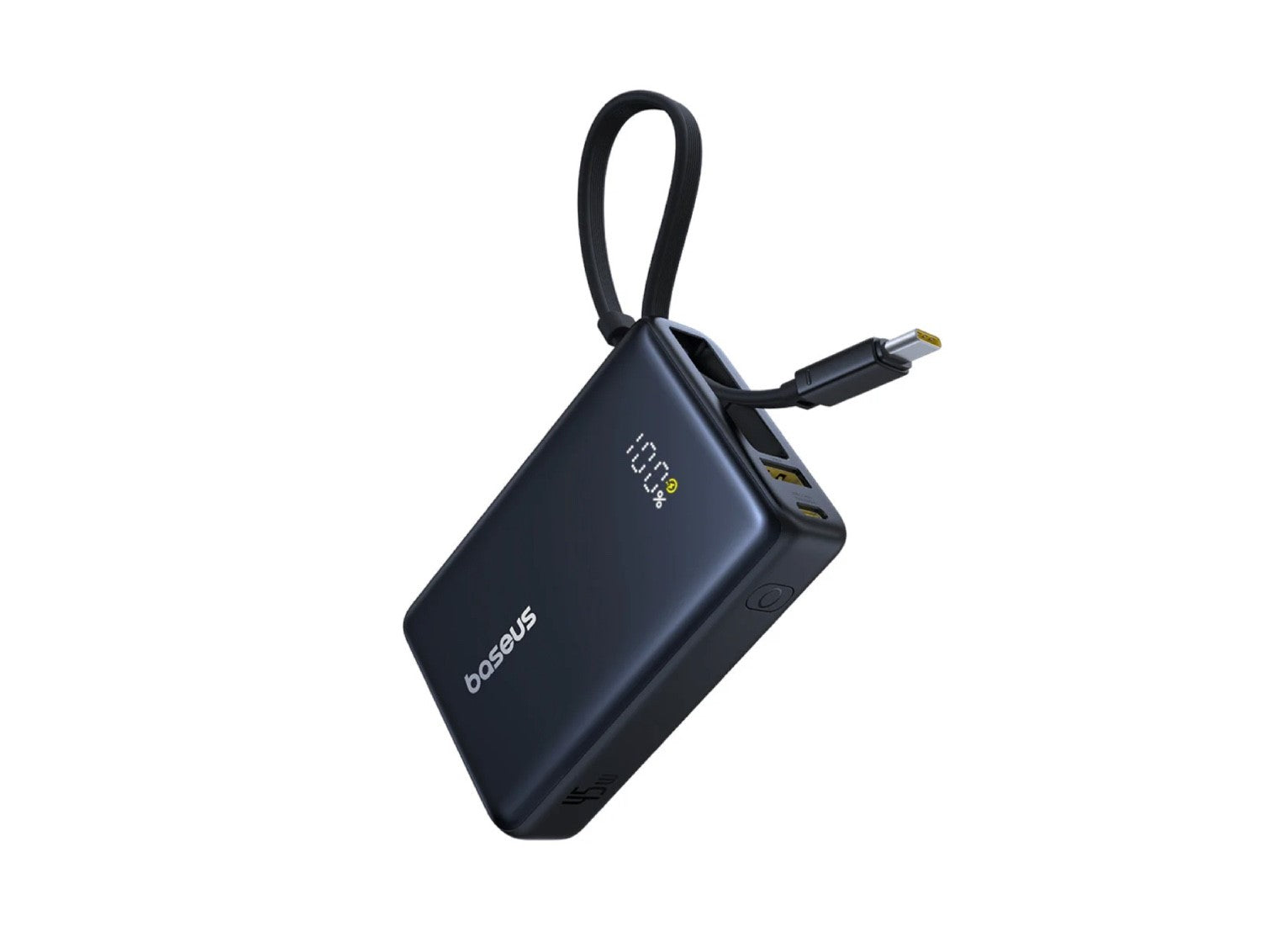 باور بانك Baseus PicoGo بشاشة رقمية مع كابل USB-C مدمج بسعة 10000mAh وقدرة 45 واط | أسود 
