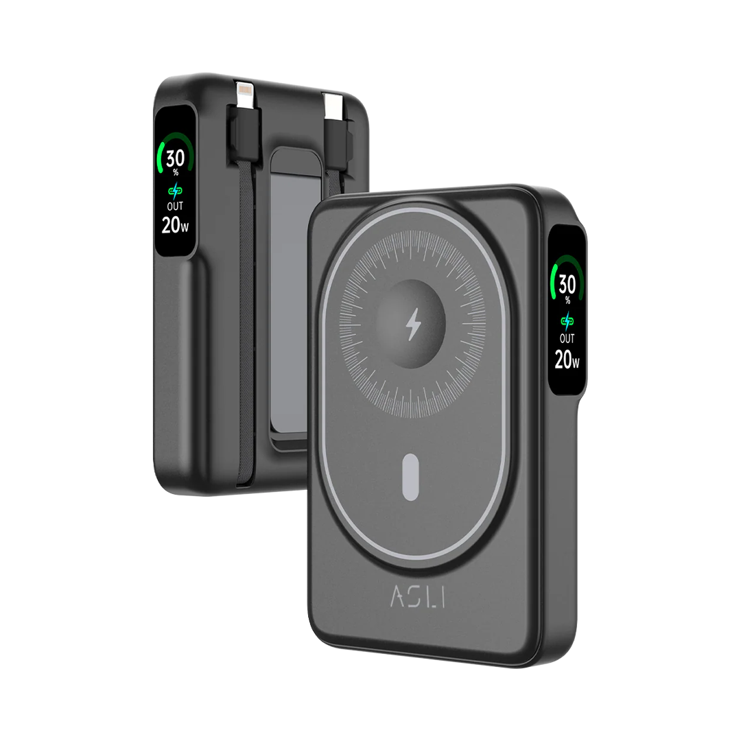 Asli Global Magcrest Hub 6-in-1 Magnetic 10000mAh PD Wireless Power Bank | Black