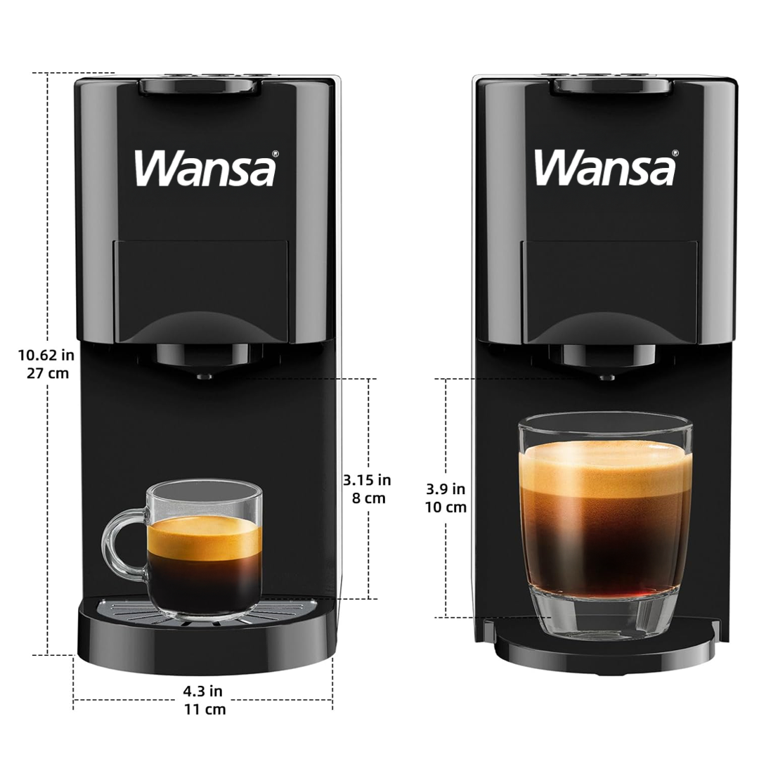 ماكينة قهوة Wansa 5 in 1 – إسبرسو وكبسولات متعددة | ضغط 19 بار أوتوماتيكي