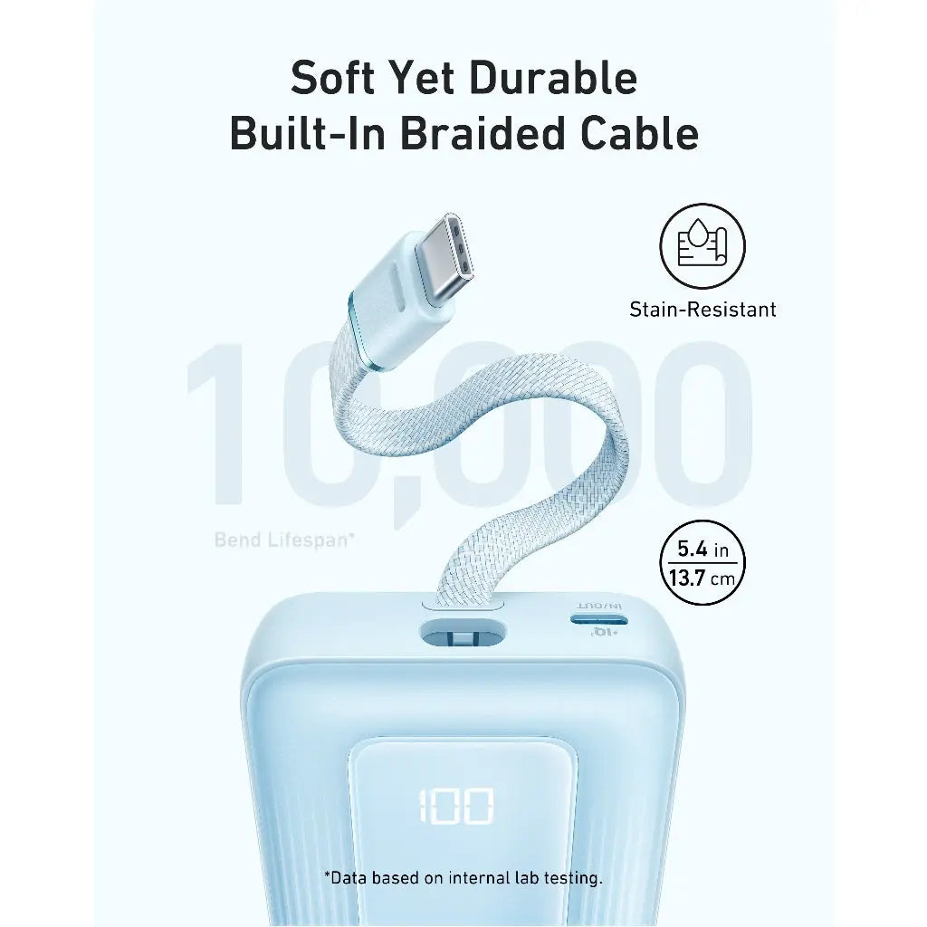 شاحن متنقل Zolo بسعة 10000 مللي أمبير 30 واط مع كيبل USB-C مدمج من Anker