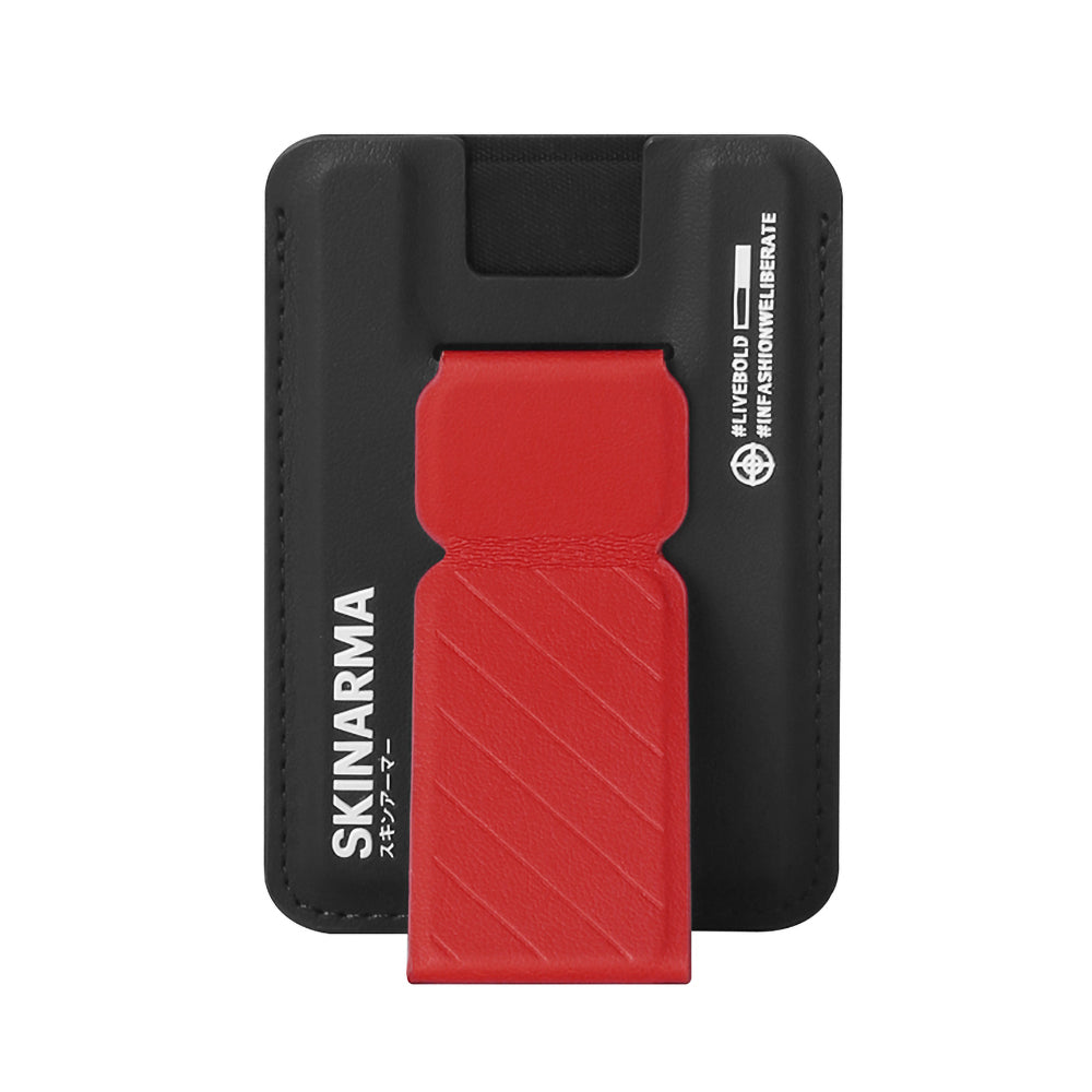 SkinArma Mag-Charge Card Holder With Grip Stand | Black / Red