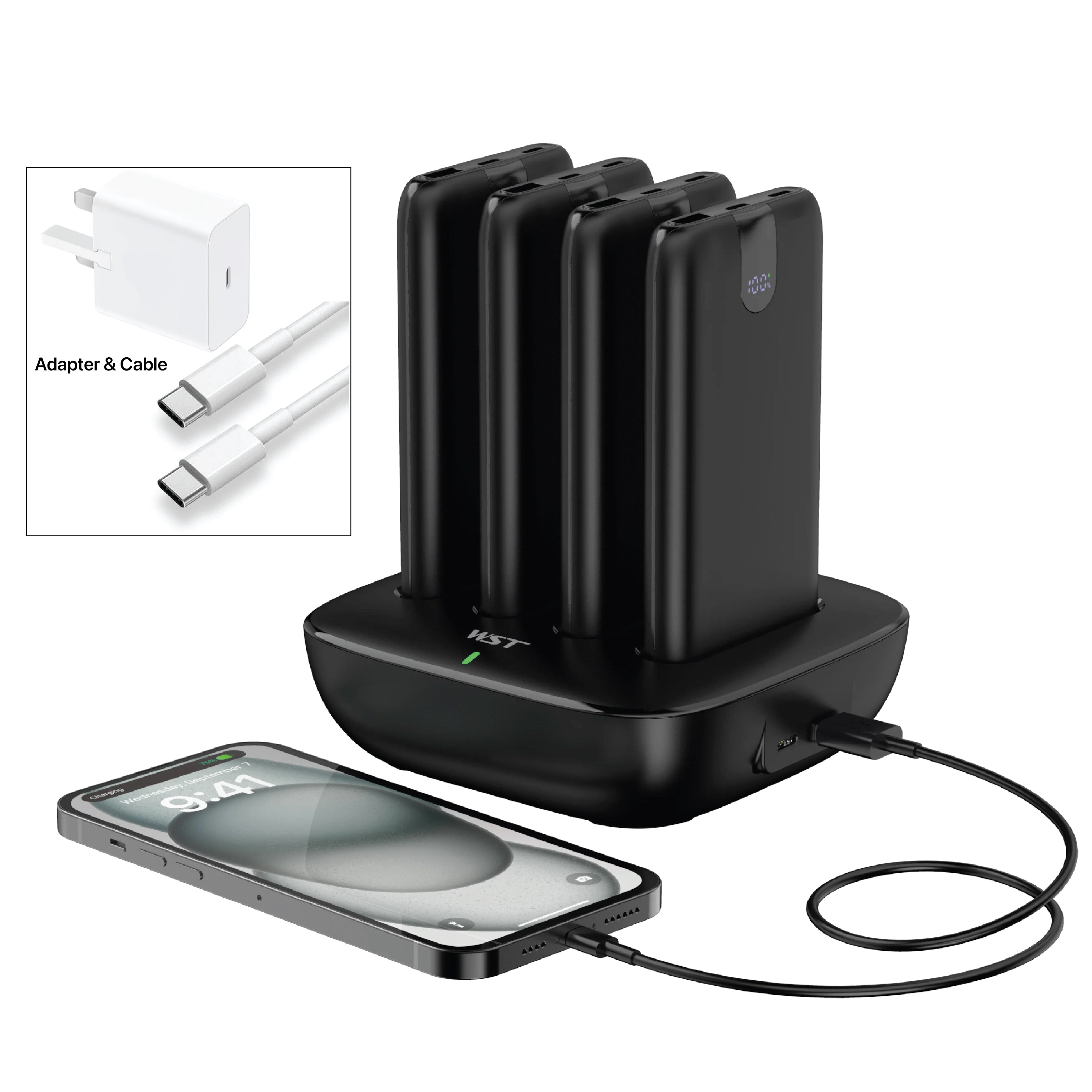 LZEL Quadra Energia Y Station 10000mAh Charging Station Built In Cable Lightning And Type-C | Black