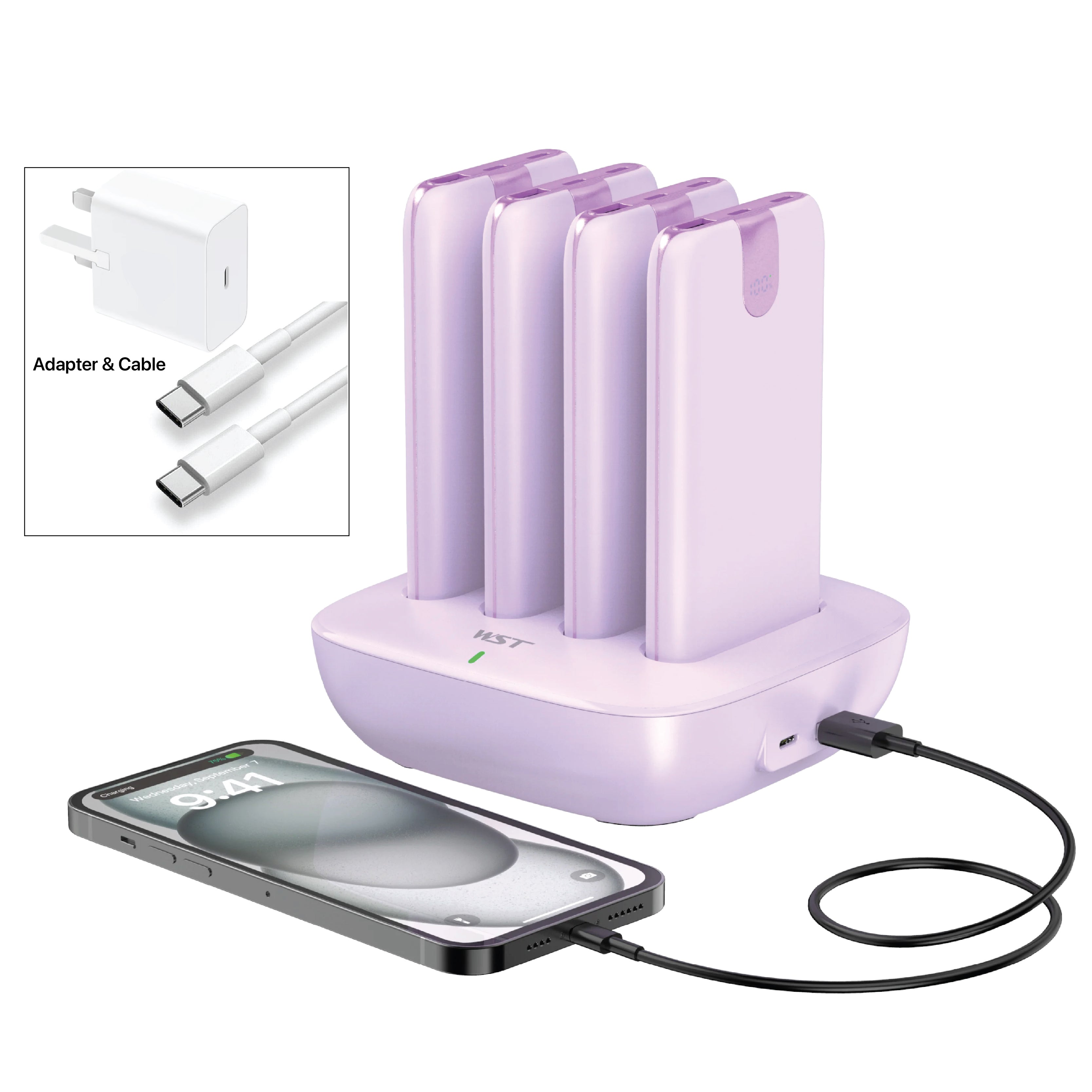 LZEL Quadra Energia Y Station 10000mAh Charging Station Built In Cable Lightning And Type-C | Purple