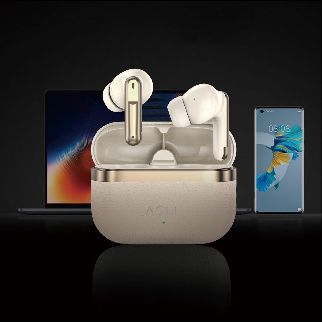 Asli Global EcoPods Air TWS Wireless ANC Bluetooth Earbuds with Active Noise Cancellation | Gold