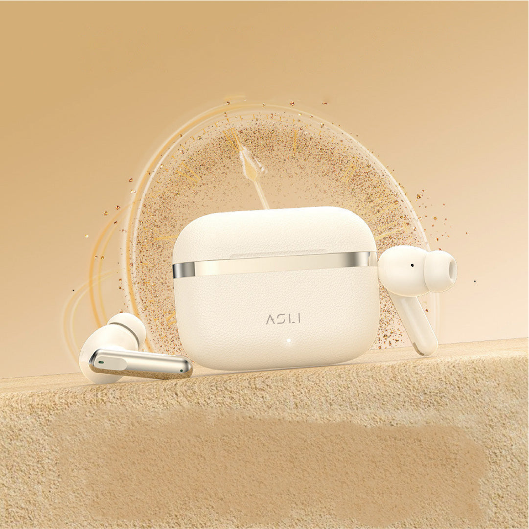 Asli Global EcoPods Air TWS Wireless ANC Bluetooth Earbuds with Active Noise Cancellation | Gold