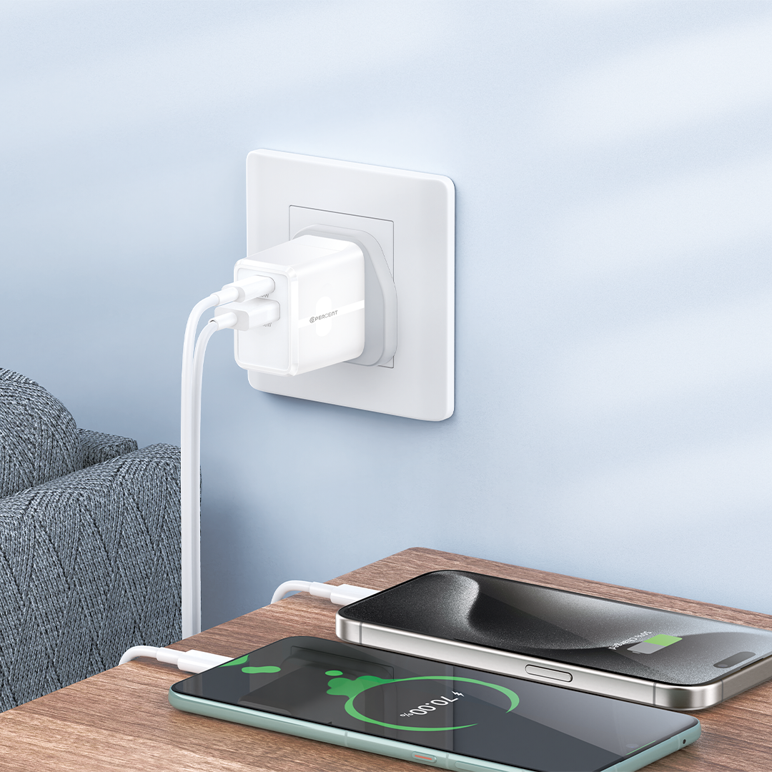 شاحن حائط USB بقوة 20 واط مزدوج المنافذ من ‎90 Percent ‎THUNDERNEO Volt | أبيض