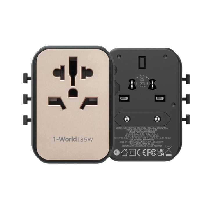 Momax 1-World PD 35W 5 Ports + AC Travel Adapter Titanium