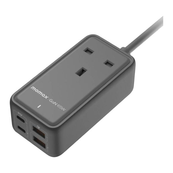 Momax ONEPLUG 65W GaN Extension Cord with USB Power Strip Grey | US15UK