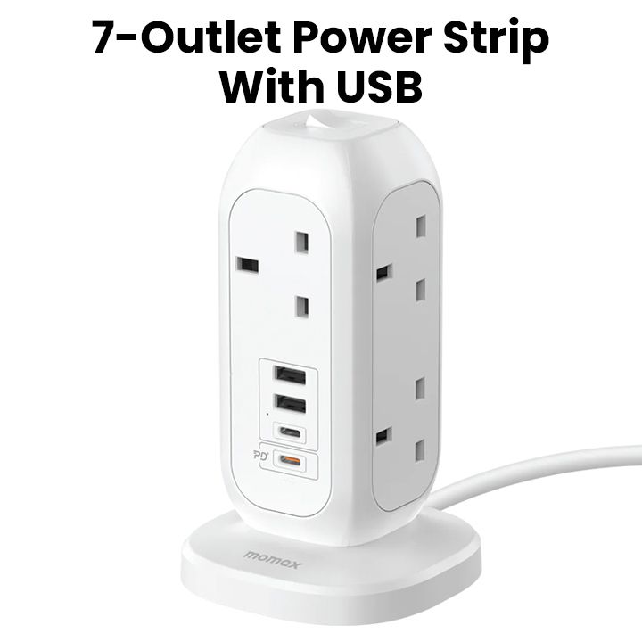 Momax Oneplug 7-Outlet Power Strip With USB |White