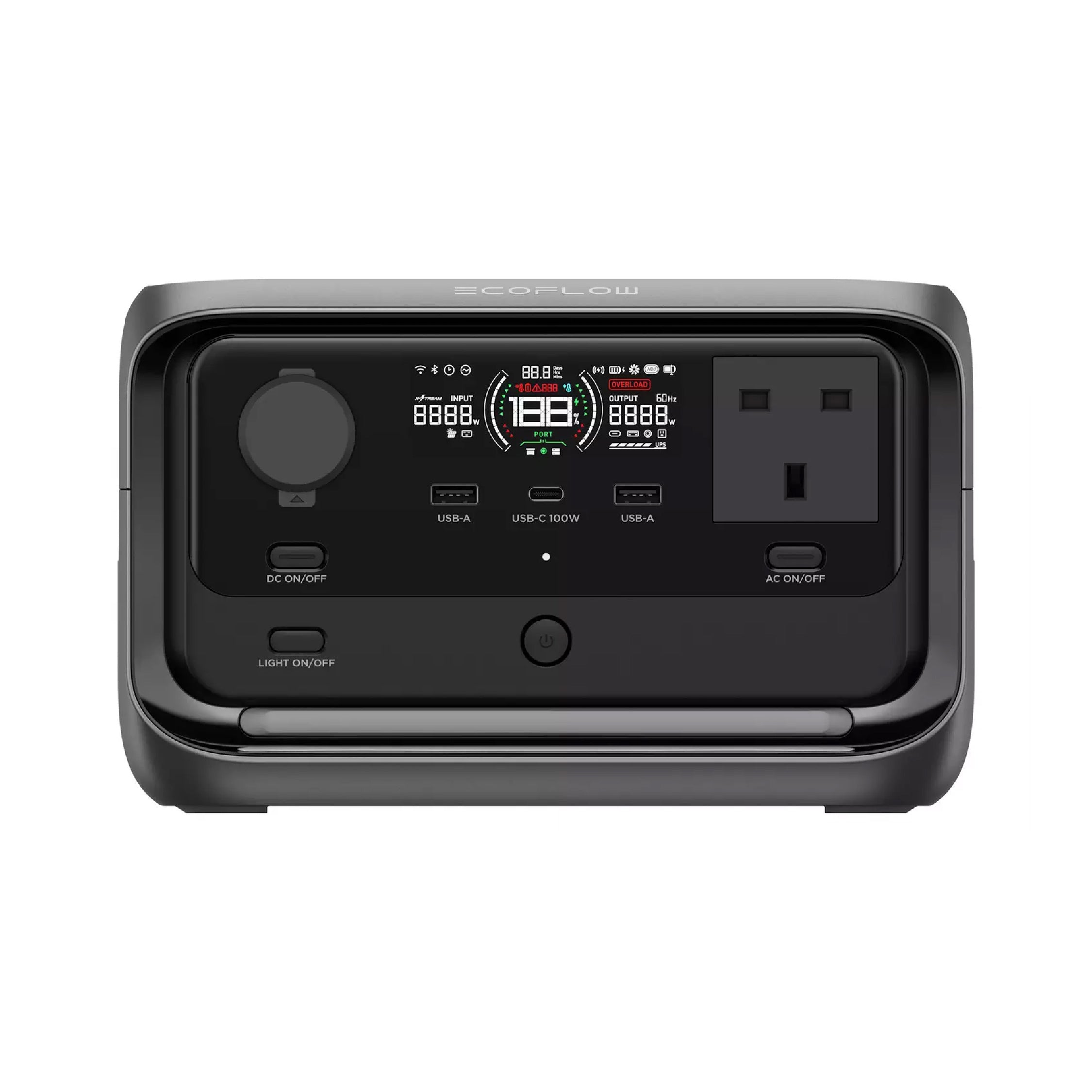 محطة طاقة محمولة EcoFlow RIVER 3 Plus – سعة 286 واط/س، قدرة تشغيل 600 واط، أقصى حمل 1200 واط