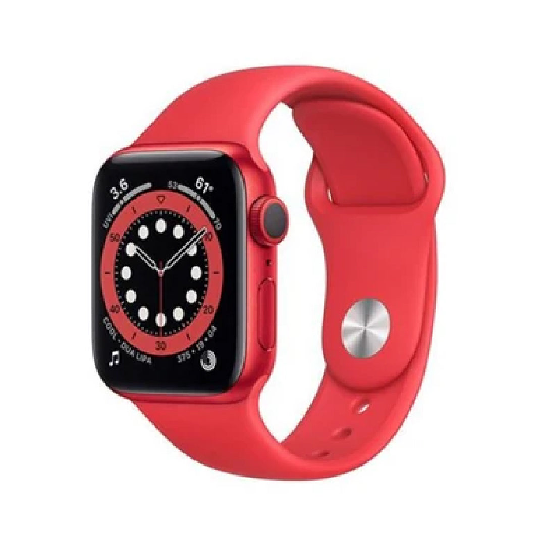 ساعة Apple Watch Series 6 GPS + Cellular مقاس 44 ملم بهيكل من الألومنيوم الأحمر مع سوار رياضي أحمر | مقاس عادي (Regular)