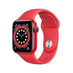 ساعة Apple Watch Series 6 GPS + Cellular مقاس 44 ملم بهيكل من الألومنيوم الأحمر مع سوار رياضي أحمر | مقاس عادي (Regular)