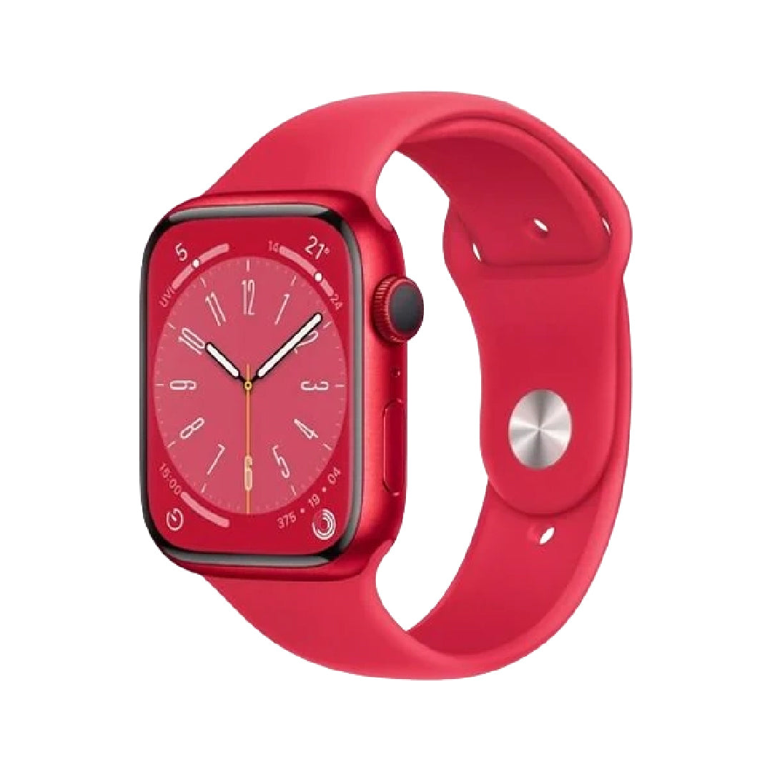 ساعة Apple Watch Series 8 (GPS + Cellular) مقاس 41 مم – هيكل ألومنيوم أحمر مع سوار رياضي مماثل