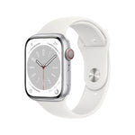 ساعة Apple Watch Series 8 (GPS + Cellular) مقاس 41 مم – هيكل ألومنيوم فضي مع سوار رياضي أبيض
