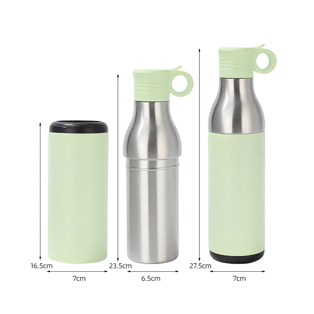 LZEL Natura Elva Vacuum Bottle Dual 400 mL + 400 mL | Green Aluminum