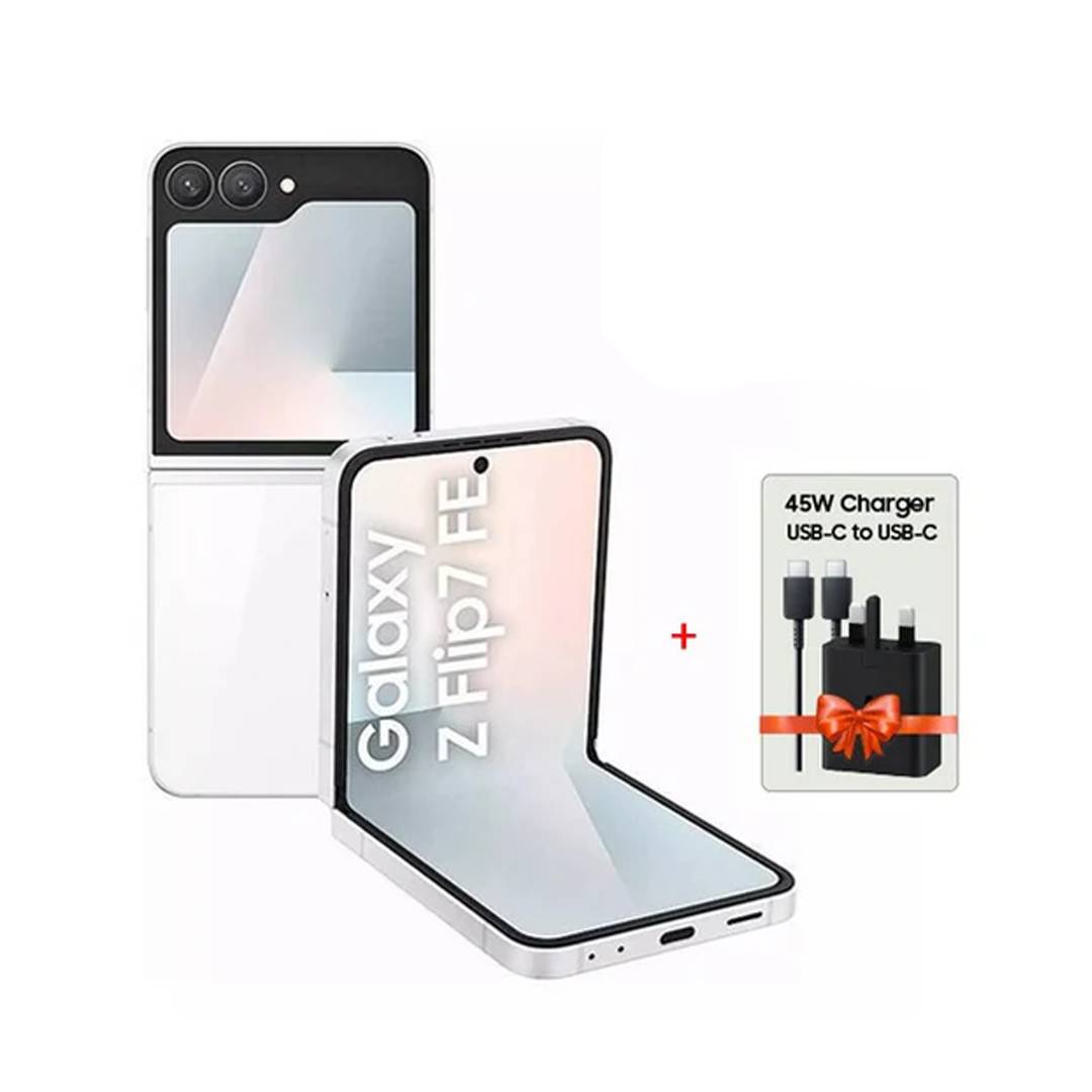 هاتف Samsung Galaxy Z Flip7 FE – رام 8GB، وتخزين 256GB + هدايا | أبيض