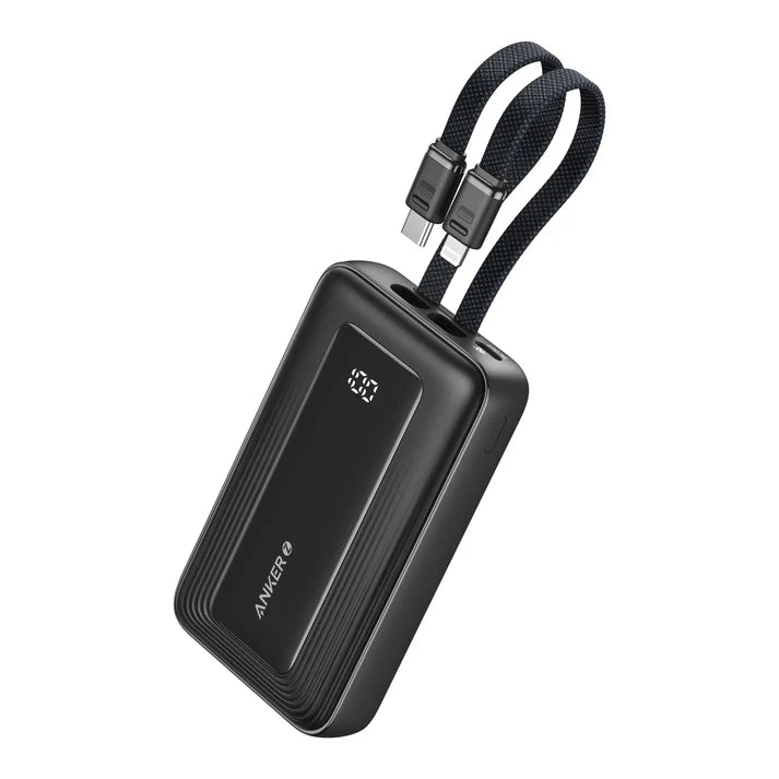 Anker Zolo Power Bank (20K, 30W, Built-In USB-C and Lightning Cable) Black