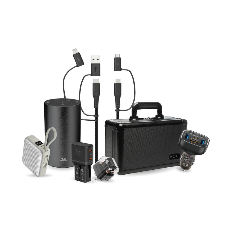 Ramadan Bundle – 35W & 45W Fast Chargers, 63W Car Charger, 10000mAh Power Bank, 5-in-1 Charging Cable, Mini Aroma Diffuser & Travel Bag