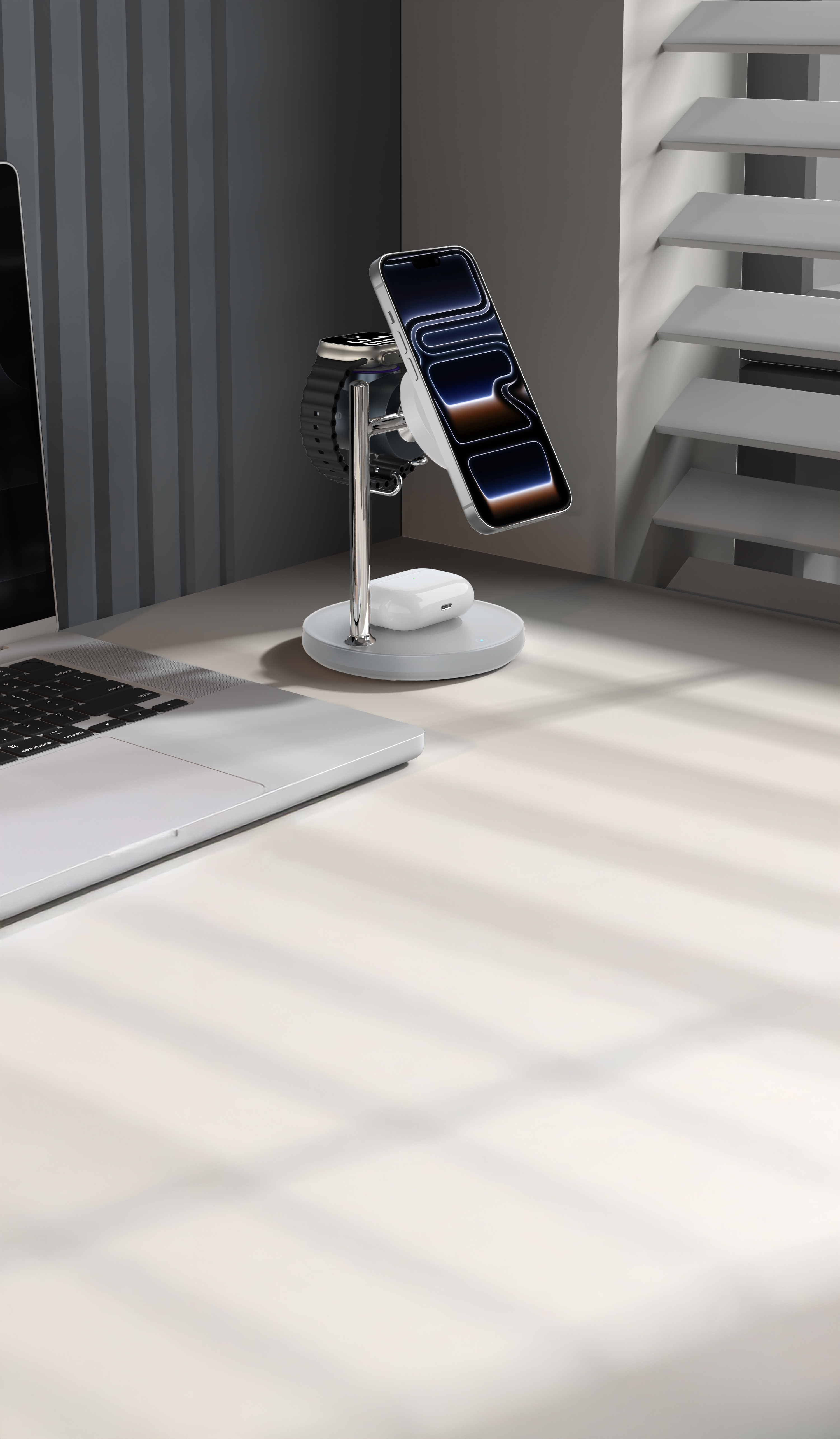 شاحن لاسلكي مكتبي من LZEL FlexDock Series 3-in-1 مغناطيسي | أبيض