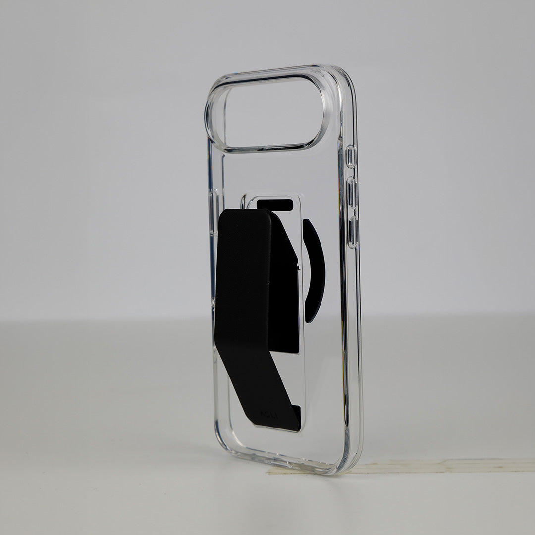 Asli Global MagTrox Gravitas Transparent MagSafe Case with Leather Grip for iPhone Air| Black