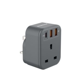 Momax ONEPLUG 1-Outlet Extension Socket With USB Space Grey | US10UKE