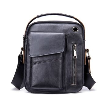 Cotecl Men Vintage Leather Shoulder Bag Outdoor Sports Travel Crossbody Bag Handbag Casual Bag Pack - Black (14035-BK)