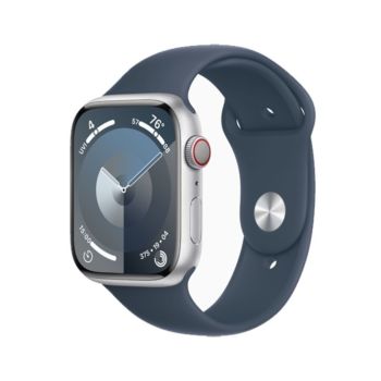 Apple Watch Series 9 45mm GPS + Cellular - Sliver Aluminum Case With Storm Blue Sport Band Sb M/l | MRMH3