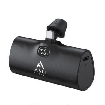 Asli Global Charge Pod Pro Pd 5000mah Mini Power Bank With Type-c Connector Black