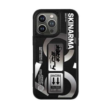 Skinarma iPhone 14 Pro Bango Leather Case With Grip - Black Silver (576171)