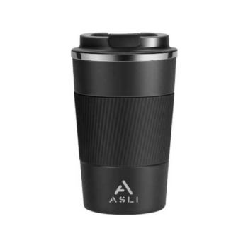 Asli 380ML Stainless steel Heat & Cold Insulation Mug with With Non-slip Case - Black (947321 B)