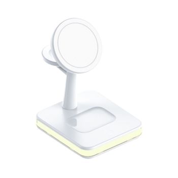 3 in 1 15W Electromagnetic Induction Wireless Fast Charging with 360 Degree Rotating Holder(White)