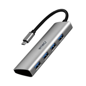 Wiwu Alpha 4 in 1 USB-C Hub Multi-Port Connect Hub - Gray (A440G)