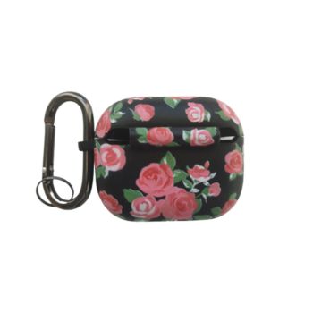 Airpods Pro Case Flower Pattern Design Rubber Fall Protection - (BLACK/PINK)
