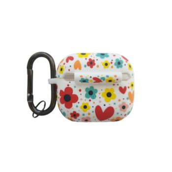 Airpods Pro Case Flower Pattern Design Rubber Fall Protection - (WHITE/RED)